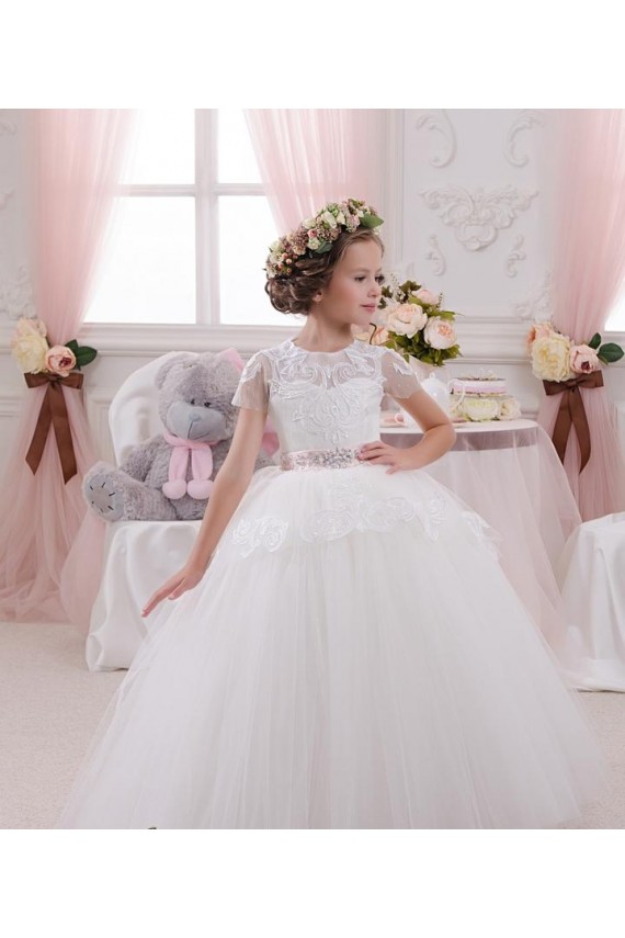 Ivoire Princesse Tulle Dentelle Longue Robes de demoiselle d'honneur - fillette Pas Chère