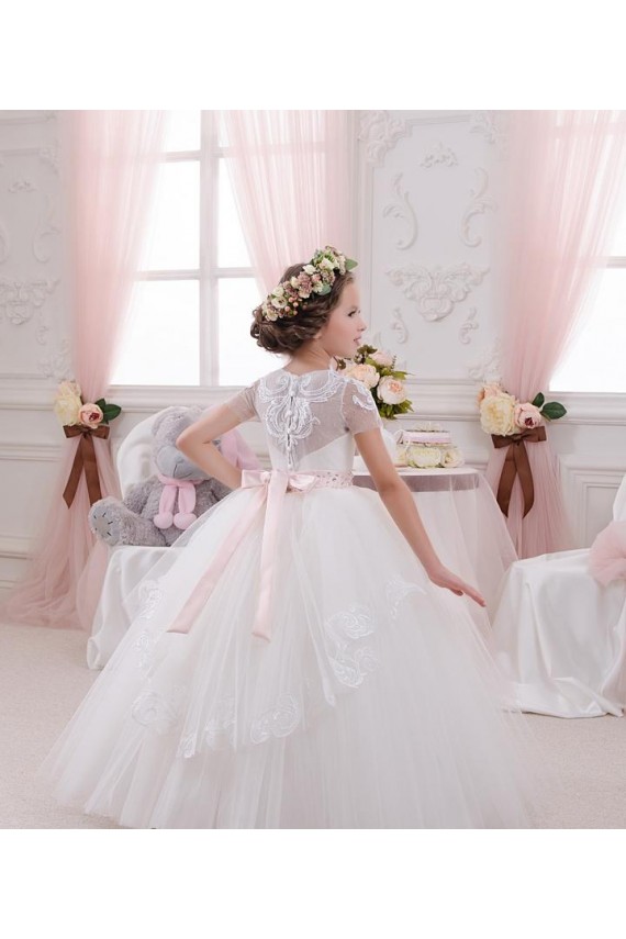 Ivoire Princesse Tulle Dentelle Longue Robes de demoiselle d'honneur - fillette Pas Chère