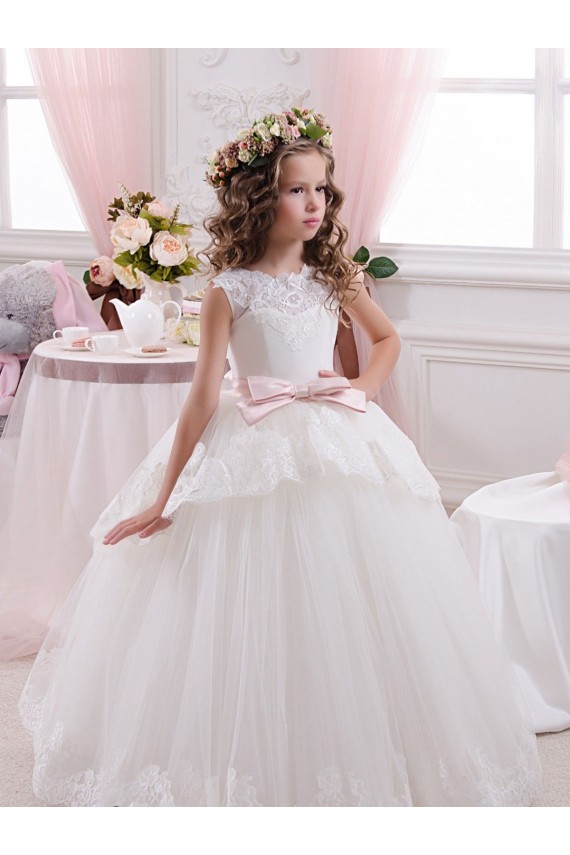 Ivoire Princesse Tulle Dentelle Longue Robes de demoiselle d'honneur - fillette Pas Chère