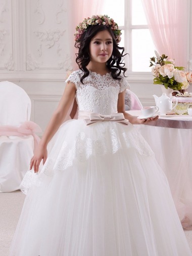 Ivoire Princesse Tulle Dentelle Longue Robes de demoiselle d'honneur - fillette Pas Chre