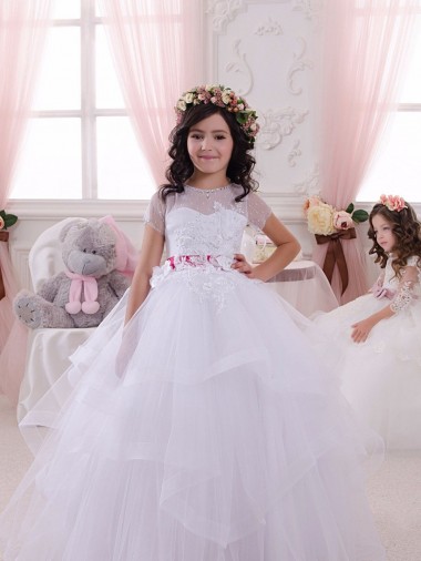 Ivoire Princesse Tulle Dentelle Longue Robes de demoiselle d'honneur - fillette Pas Chre