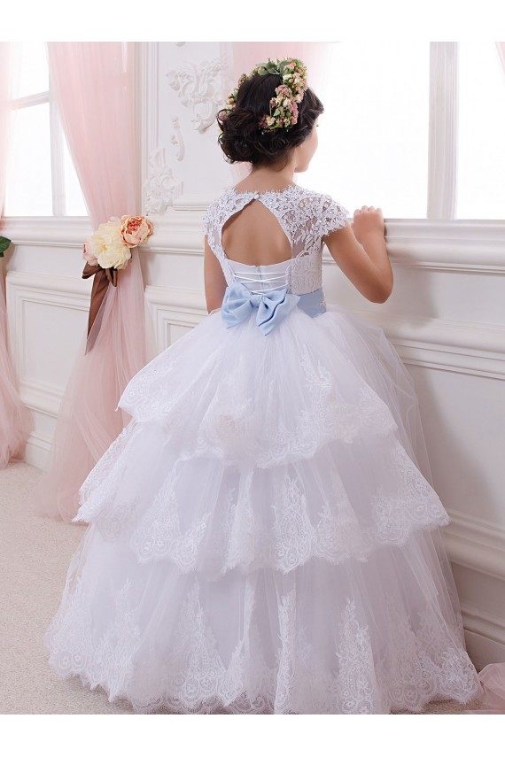 Ivoire Princesse Tulle Dentelle Longue Robes de demoiselle d'honneur - fillette Pas Chère
