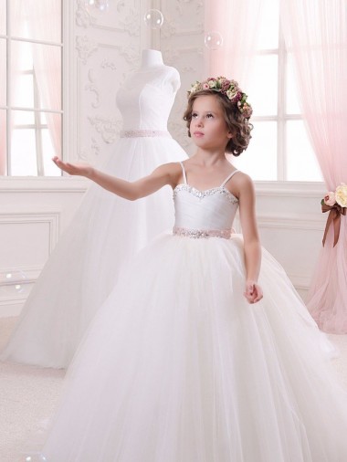 Ivoire Princesse Tulle Longue Robes de demoiselle d'honneur - fillette Pas Chre
