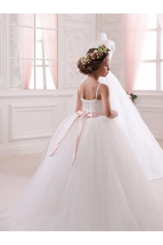 Ivoire Princesse Tulle Longue Robes de demoiselle d'honneur - fillette Pas Chère