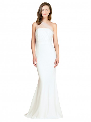 Ivoire Sirène Balayage train Crêpe Stretch Tulle Longue Formelles Robes demoiselle d'honneur / Robes de soirée Pas Chre