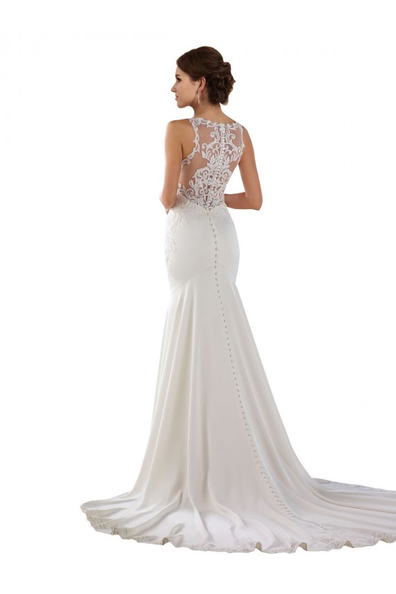 Ivoire Sirène Balayage train Dentelle Crêpe Stretch Robes de mariée Pas Chère