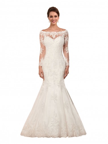Ivoire Sirène Bateau Dentelle Robes de mariée Pas Chre