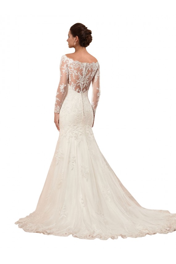 Ivoire Sirène Bateau Dentelle Robes de mariée Pas Chère