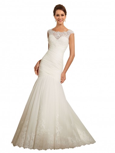 Ivoire Sirène Bateau Tulle Dentelle Robes de mariée Pas Chre