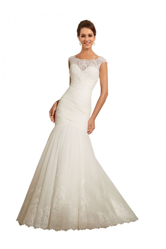 Ivoire Sirène Bateau Tulle Dentelle Robes de mariée Pas Chère