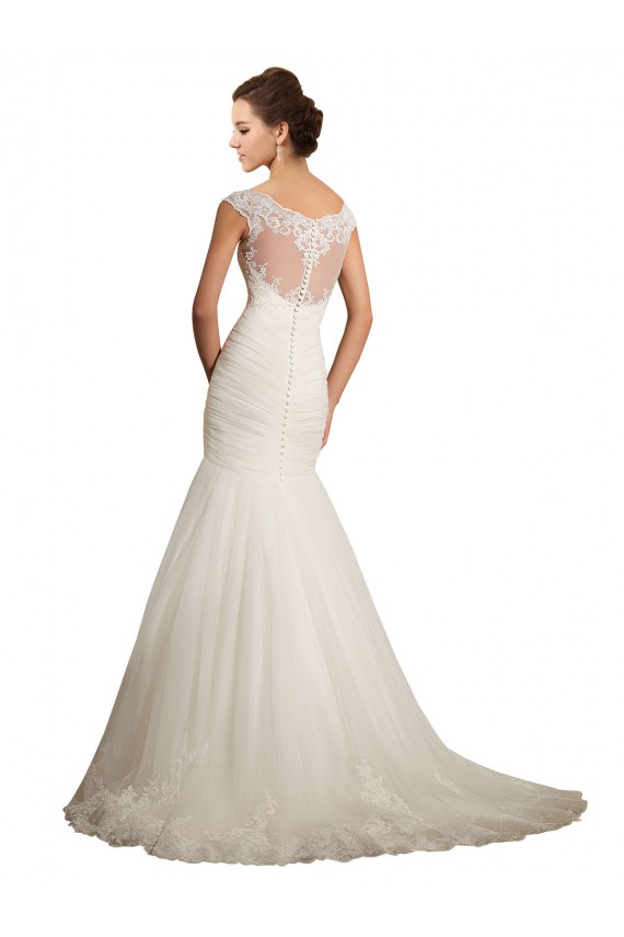 Ivoire Sirène Bateau Tulle Dentelle Robes de mariée Pas Chère