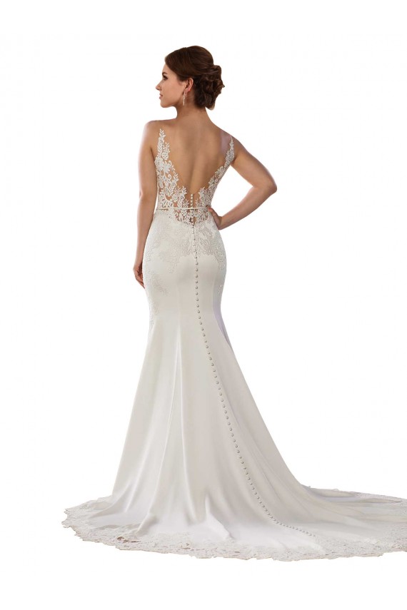 Ivoire Sirène Col V Dentelle Crêpe Stretch Robes de mariée Pas Chère