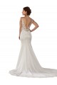 Ivoire Sirène Col V Dentelle Crêpe Stretch Robes de mariée Pas Chère