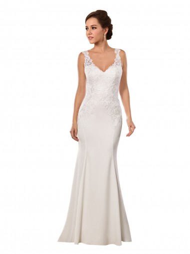 Ivoire Sirène Col V Dentelle Crêpe Stretch Robes de mariée Pas Chre