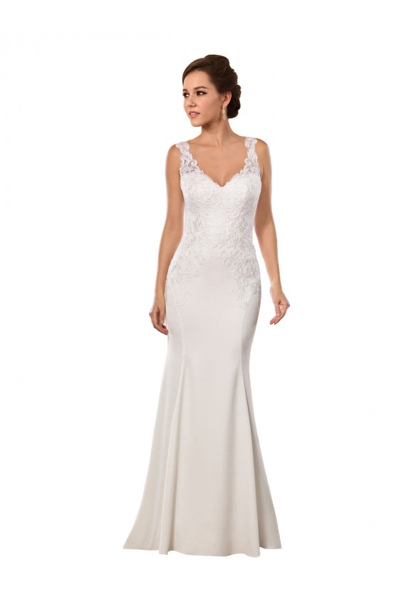 Ivoire Sirène Col V Dentelle Crêpe Stretch Robes de mariée Pas Chère