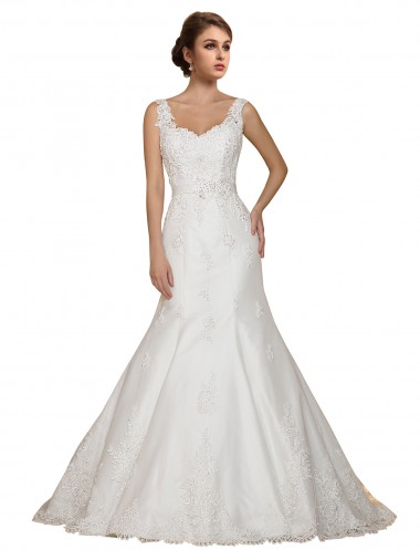 Ivoire Sirène Col V Dentelle Robes de mariée Pas Chre