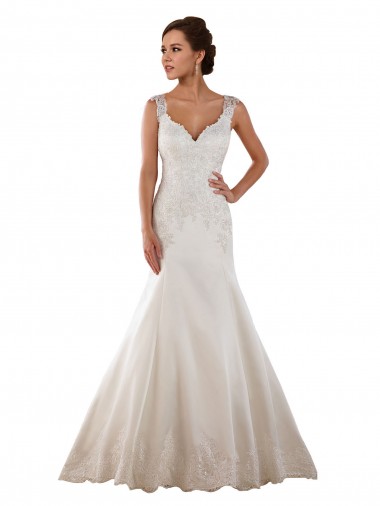 Ivoire Sirène Col V Satiné Classique Robes de mariée Pas Chre
