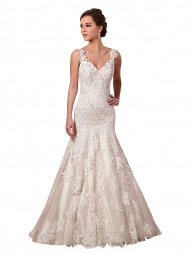 Ivoire Sirène Col V Tulle Dentelle Robes de mariée Pas Chre