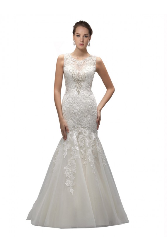 Ivoire Sirène Illusion Balayage train Tulle Dentelle Robes de mariée Pas Chère