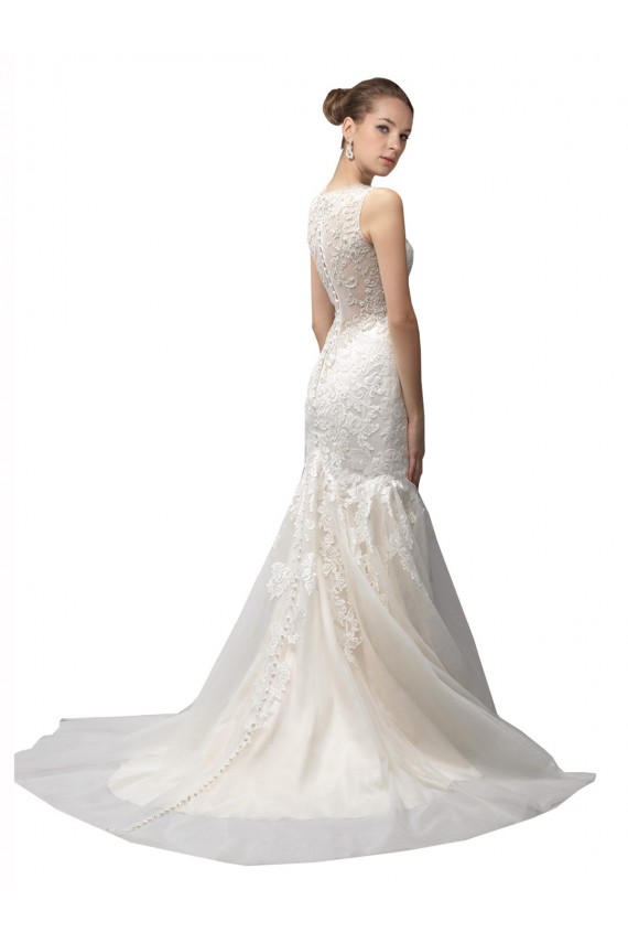 Ivoire Sirène Illusion Balayage train Tulle Dentelle Robes de mariée Pas Chère