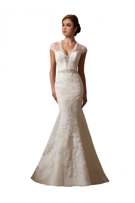 Ivoire Sirène Illusion Col V Tulle Dentelle Robes de mariée Pas Chère