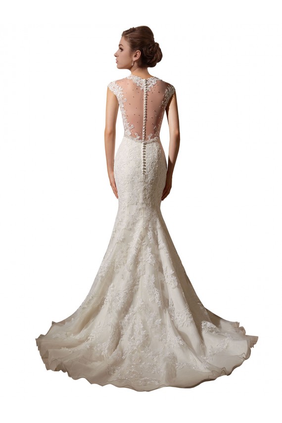 Ivoire Sirène Illusion Col V Tulle Dentelle Robes de mariée Pas Chère
