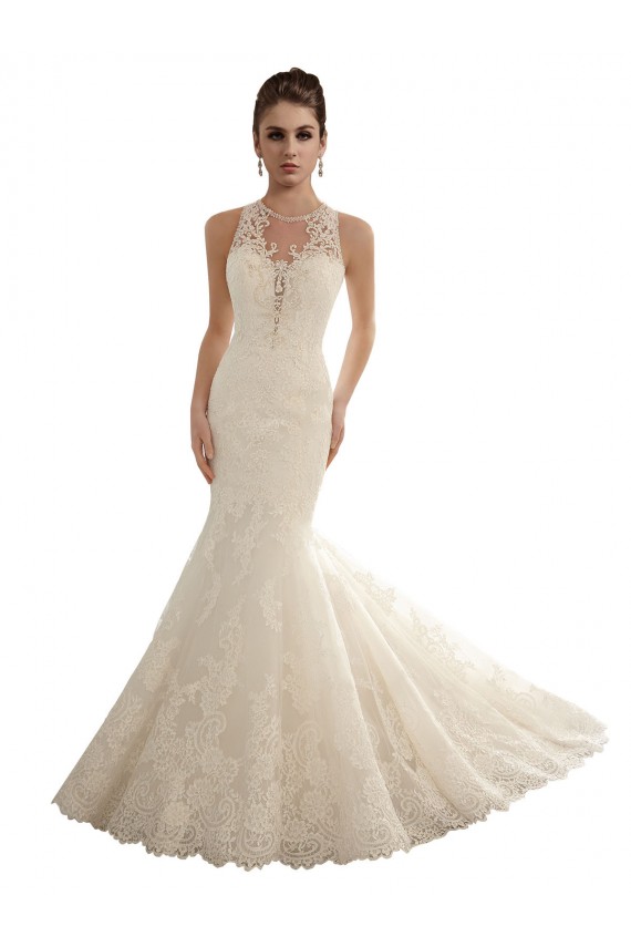 Ivoire Sirène Illusion Dentelle Robes de mariée Pas Chère