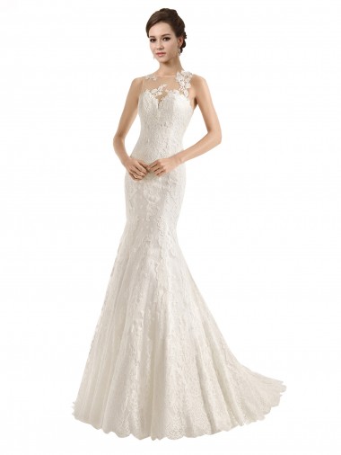 Ivoire Sirène Illusion Dentelle Robes de mariée Pas Chre