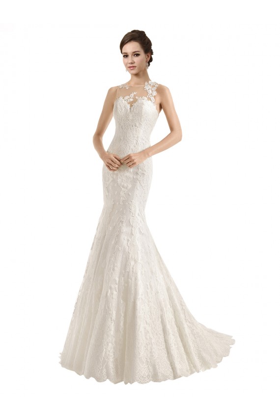 Ivoire Sirène Illusion Dentelle Robes de mariée Pas Chère