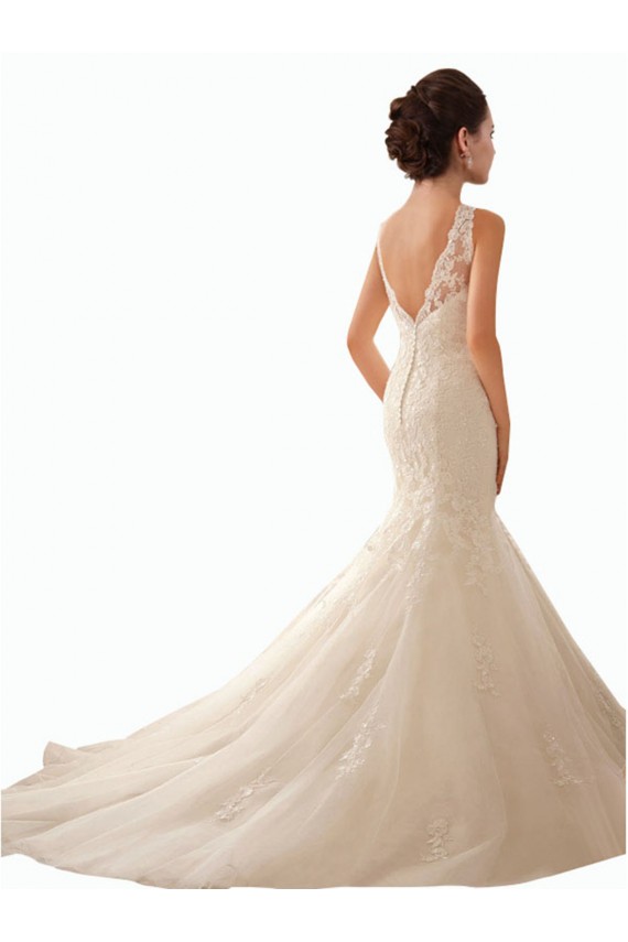 Ivoire Sirène Illusion Tulle Dentelle Robes de mariée Pas Chère