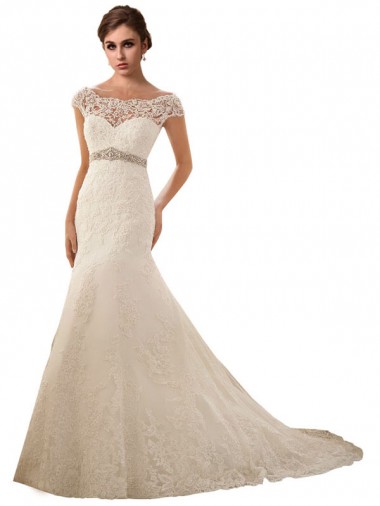 Ivoire Sirène Illusion Tulle Dentelle Robes de mariée Pas Chre