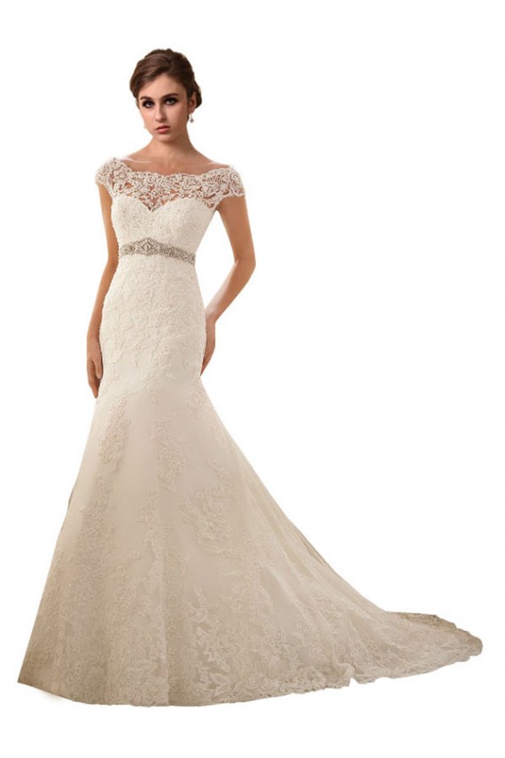 Ivoire Sirène Illusion Tulle Dentelle Robes de mariée Pas Chère