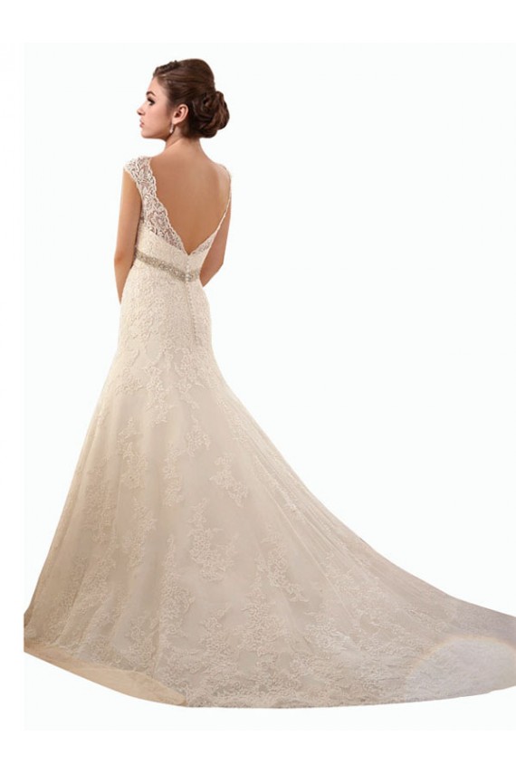 Ivoire Sirène Illusion Tulle Dentelle Robes de mariée Pas Chère