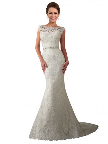 Ivoire Sirène Illusion Tulle Dentelle Robes de mariée Pas Chre