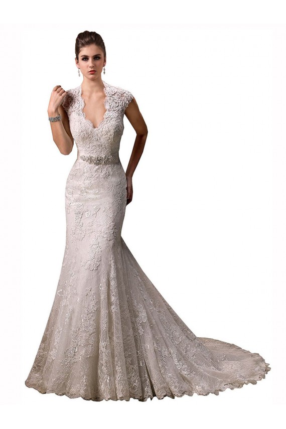 Ivoire Sirène Licou Col V Dentelle Robes de mariée Pas Chère
