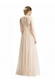 Ivoire Trapèze Bateau Illusion Tulle Dentelle Longue Robes demoiselle d'honneur Pas Chère