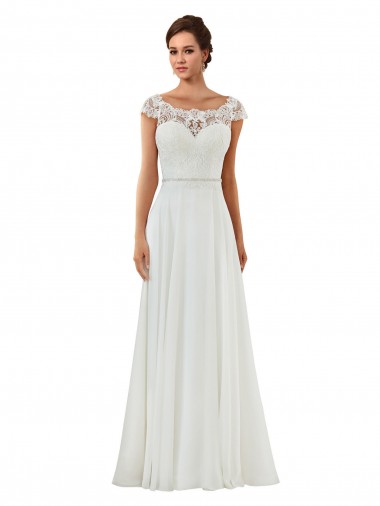 Ivoire Trapèze Bateau Mousseline Classique Robes de mariée Pas Chre