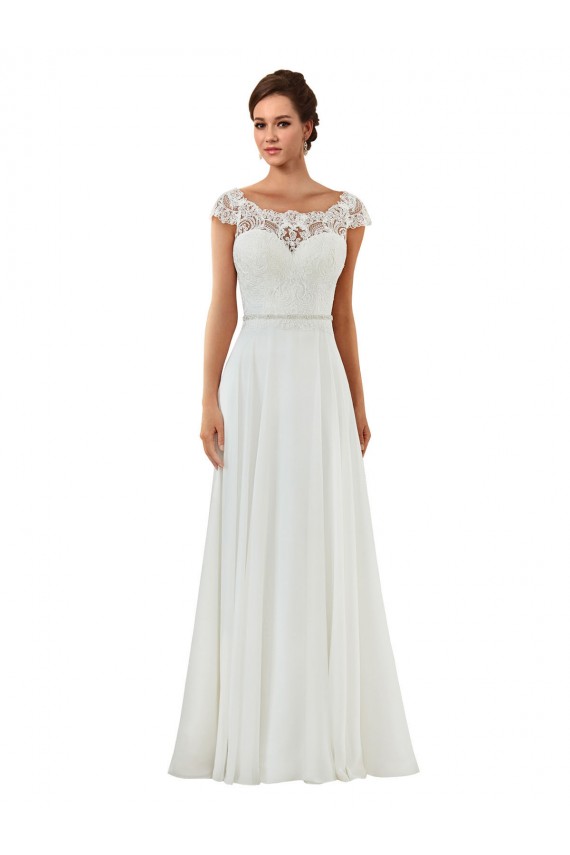 Ivoire Trapèze Bateau Mousseline Classique Robes de mariée Pas Chère