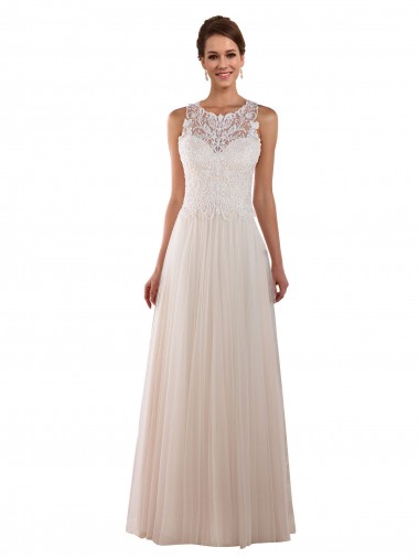 Ivoire Trapèze Col Haut Tulle Dentelle Boho Robes de mariée Pas Chre