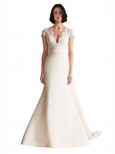 Ivoire Trapèze Col V Satiné Robes de mariée Pas Chre