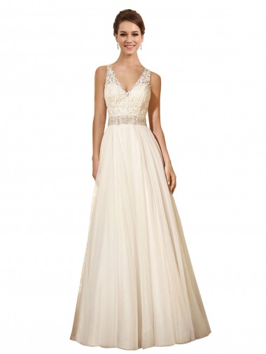 Ivoire Trapèze Col V Tulle Robes de mariée Pas Chre