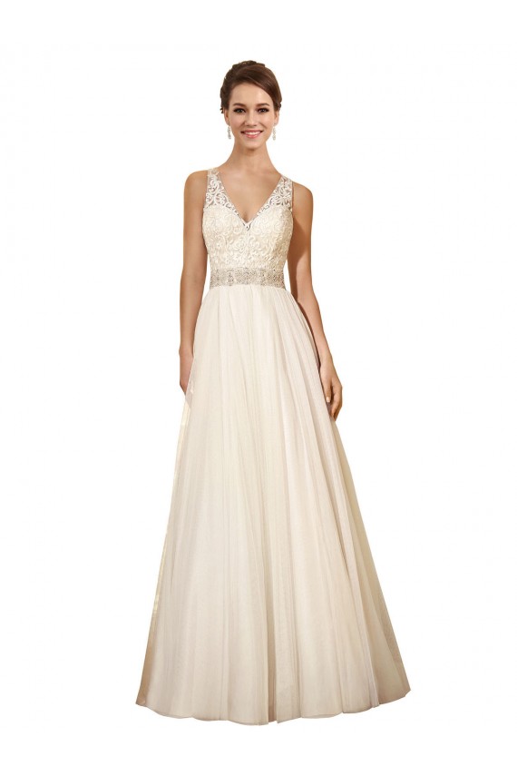 Ivoire Trapèze Col V Tulle Robes de mariée Pas Chère