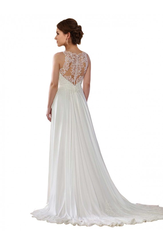 Ivoire Trapèze Illusion Balayage train Mousseline Boho Robes de mariée Pas Chère