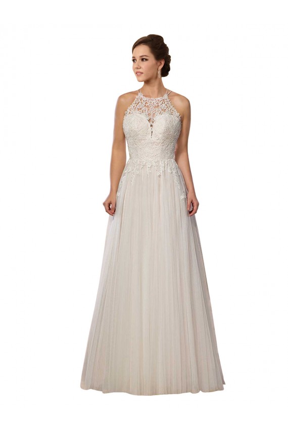 Ivoire Trapèze Illusion Balayage train Tulle Robes de mariée Pas Chère