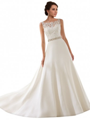 Ivoire Trapèze Illusion Dentelle Robes de mariée Pas Chre