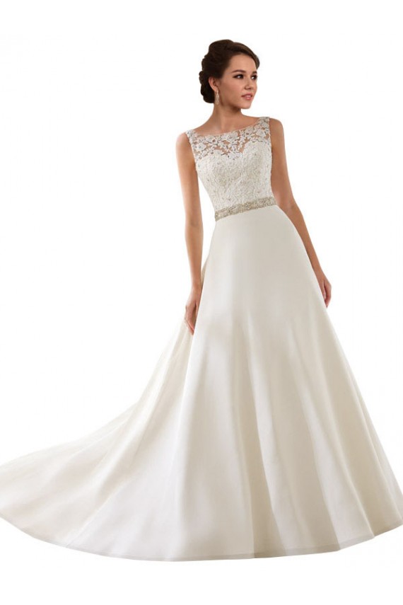 Ivoire Trapèze Illusion Dentelle Robes de mariée Pas Chère