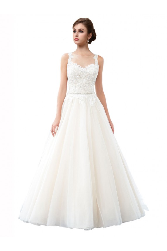 Ivoire Trapèze Illusion Traîne cathédrale Tulle Dentelle Plage Robes de mariée Pas Chère