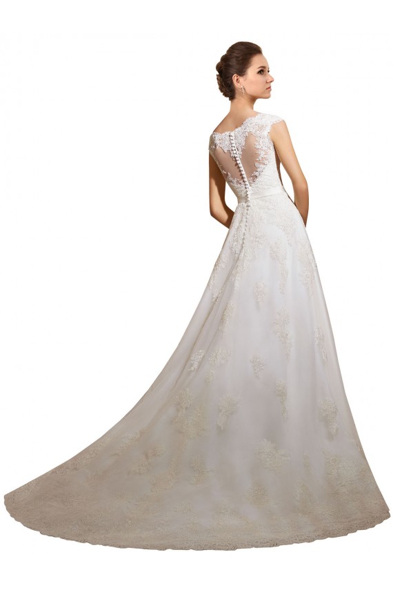Ivoire Trapèze Illusion Tulle Dentelle Classique Robes de mariée Pas Chère