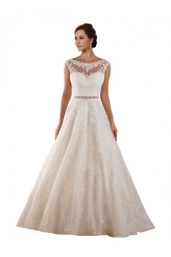 Ivoire Trapèze Illusion Tulle Dentelle Classique Robes de mariée Pas Chère