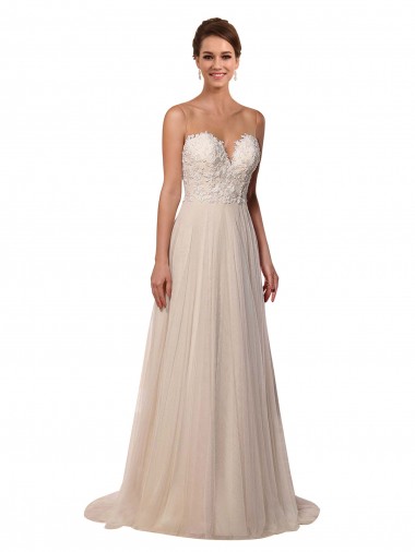 Ivoire Trapèze Illusion Tulle Dentelle Robes de mariée Pas Chre